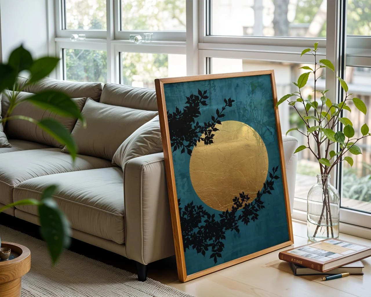 Póster decorativo A3 – Luna dorada y follaje, estilo japonés – photo 2